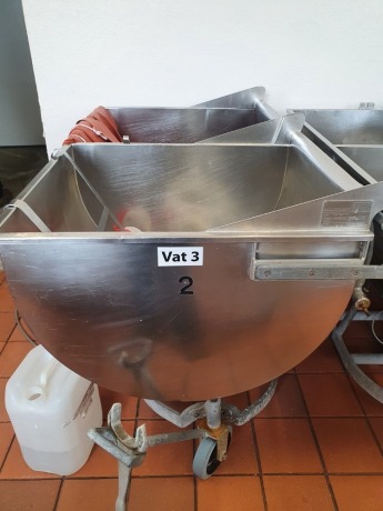 2 off Alpma KBA 400 Litre Stainless Steel Twin Compartment Pneumatic Cheese Curd Filling Vat