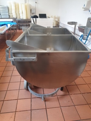 2 off Alpma KBA 400 Litre Stainless Steel Twin Compartment Pneumatic Cheese Curd Filling Vat - 2