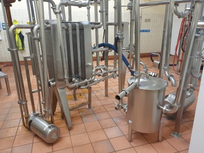 1500Ltr/Hr Pasteuriser comprising - APV type 85D Heat Exchanger with 3 Grids and Approximately 54 Plates, APV "A" type Hot Water Set, APV 1.5-2 7 Puma Pump, APV 2-3-9 Puma Pump, Balance Tank, Interconnecting Pipework Valves and Controls - 4