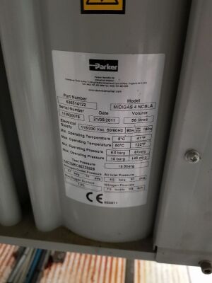 Parker type MIDIGAS 4 NCBLA 56Ltr Volume Nitrogen Generator Serial No-11MG0076 - 3