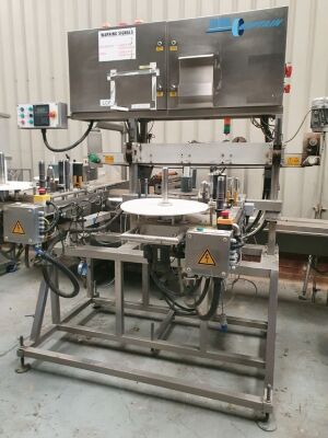 Graham Captain Stainless Steel Twin Head Labeller with top hold conveyor