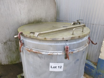 350 Litre Stainless Steel Insluated Tank with Hinged Lid on Stand 1500 mm High x 1000 mm Diameter - 2