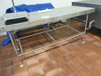2 off Stainless Steel Tables - 1850mm x 760mm x 840mm Tall, 1200mm x 750mm x 850mm Tall