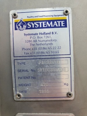 Systemate Deboner type: FAO33510 Serial number: SRTDO395108 - 3