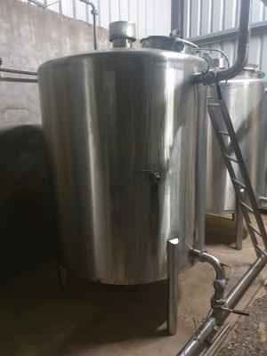 3 Tank CIP System comprising - 3 off Stainless Steel Vertical Cylindrical Single Skin Tanks with Top Man way - 2250mm x 1200mm Diameter, Interconnecting Pipe work, Manual Valves, APV 2-3-9 Puma Pump Serial Number D3156M and PMP Chemical Dosing Pump - 4