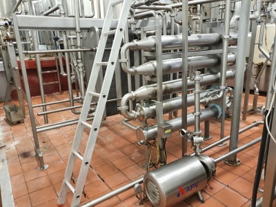 APV Cheese Milk Pasteuriser 17,000 LPH Comprising APV N35 Heat Exchanger, 2 x Puma Pumps, Balance Tank, Hot Water Set, Holding Tube & Control Panel