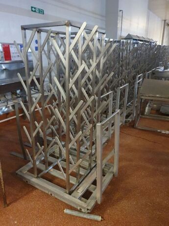 10 off Stainless Steel Mobile Carcass Holders Mounted to 6 Wheel Aluminium Trolleys