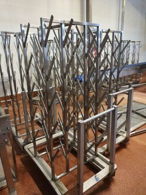 12 off Stainless Steel Mobile Carcass Holders Mounted to 6 Wheel Aluminium Trolleys