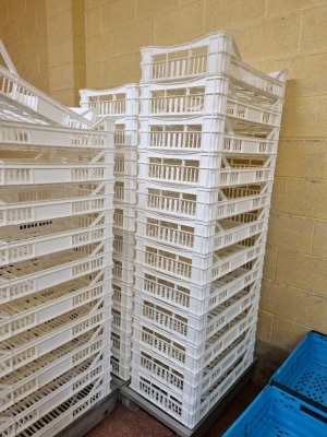 50 White Plastic Trays with 5 off Aluminium 6 Wheel Trolleys