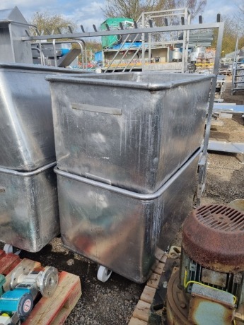 2 off Stainless Steel Mobile 450Ltr Tote Bin