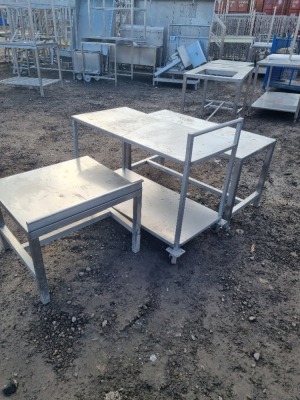 Stainless Steel 2 Tier Mobile Trolley and 2 off Stainless Steel Tables