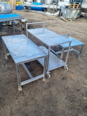 Stainless Steel 2 Tier Mobile Trolley and 2 off Stainless Steel Tables - 2