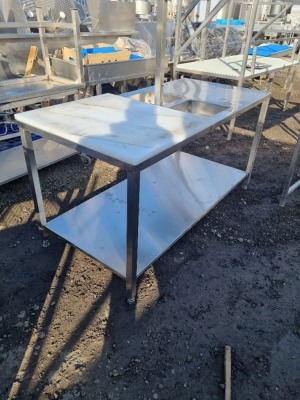 2 off Stainless Steel Preparation Tables with Low Level Shelf and Built in Plastic Chopping Board