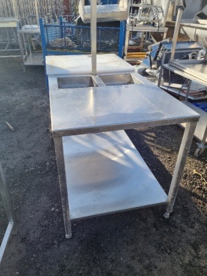 2 off Stainless Steel Preparation Tables with Low Level Shelf and Built in Plastic Chopping Board - 2