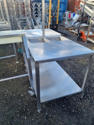 2 off Stainless Steel Preparation Tables with Low Level Shelf and Built in Plastic Chopping Board - 3