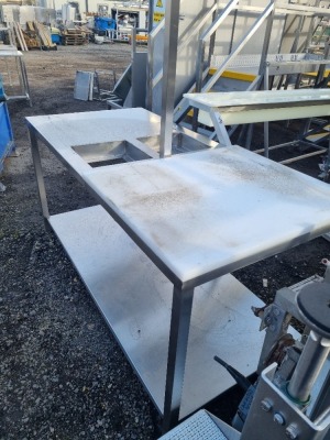 2 off Stainless Steel Preparation Tables with Low Level Shelf and Built in Plastic Chopping Board - 4