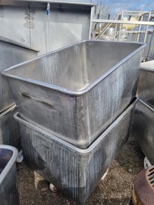 2 off Stainless Steel 450Ltr Mobile Tote Bins