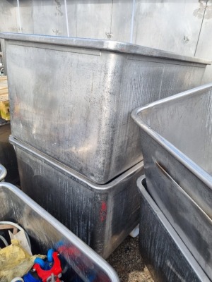 2 off Stainless Steel 450Ltr Mobile Tote Bins