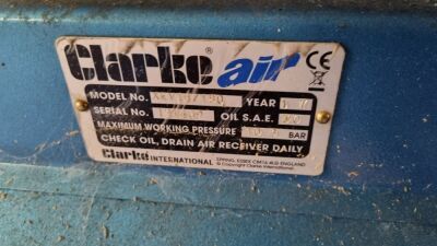 2017 Clarke Workshop Air Compressor on Cylinder 10.3 Bar Max Working Pressure - 2