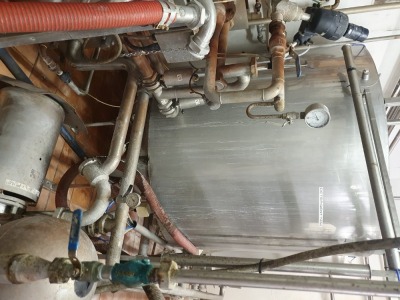 Twin Tank CIP System comprising - 2500Ltr Insulated Tank, 2500Ltr Single Skin Tank, Heat Exchanger, APV 2-3-9 Puma Pump and Interconnecting Pipework - 3