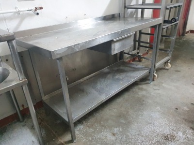 Stainless Steel Table with Shelf and Drawer - 1500mm x 650mm x 820mm Tall