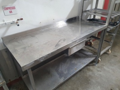 Stainless Steel Table with Shelf and Drawer - 1500mm x 650mm x 820mm Tall - 2